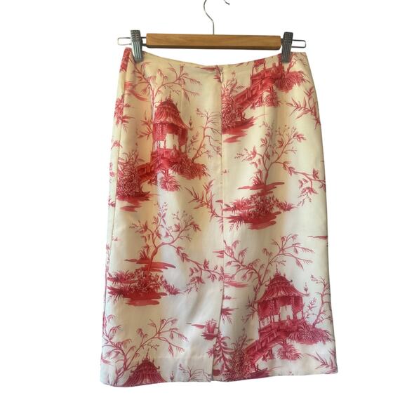 Vintage Talbots | Red + Beige Silk-Blend Toile Pencil Skirt | Size 2P - Picture 3 of 7